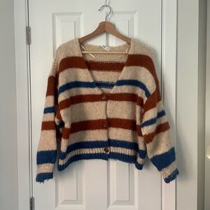 Striped Beige, Brown, and Blue Women's Sweater